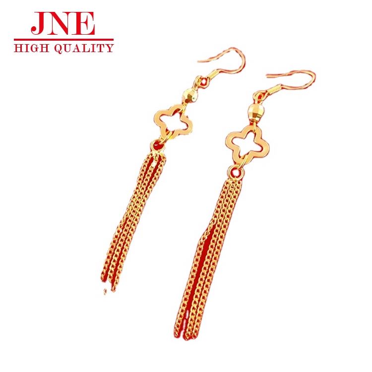 Vietnam Sand Gold Copper-Plated Gold Ear Wire Four-Leaf Clover Earrings Earrings Tassel Ear Hooks Long Wedding Jewelry