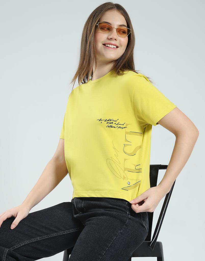 MONTE CARLO Женский топ с принтом, круглым вырезом, рукавом до локтя, стандартного кроя