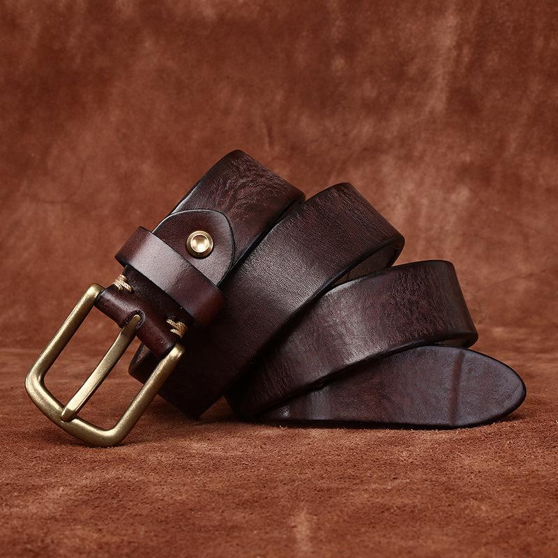 Ремень мужской винтажный матовый вымытый старый утолщенный первый слой коровьей кожи с латунной пряжкой повседневный джинсовый ремень мужской