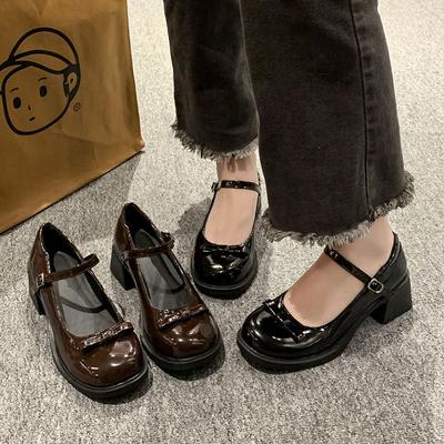 Туфли Мэри Джейн на толстом каблуке в стиле ретро, женские осенние новинки, с бантом, в японском стиле jk, универсальные коричневые туфли из маленькой кожи с ремешком на одной пряжке