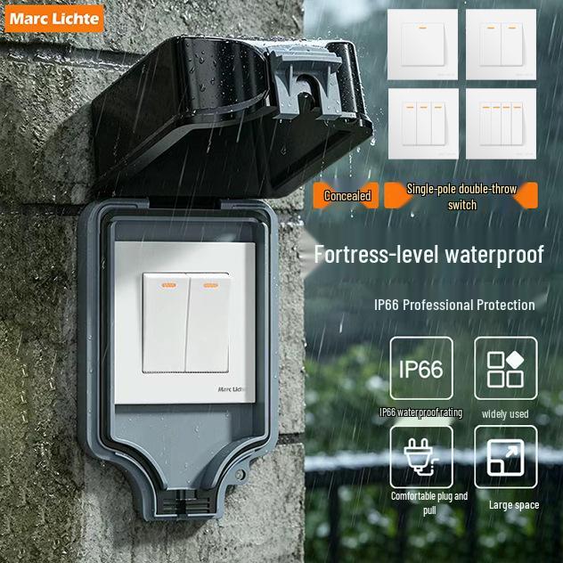IP66 Waterproof Double-Control Switch with Outdoor Splash-Proof Cover, Wall-Mounted 86 Type Two-Gang/Three-Gang.