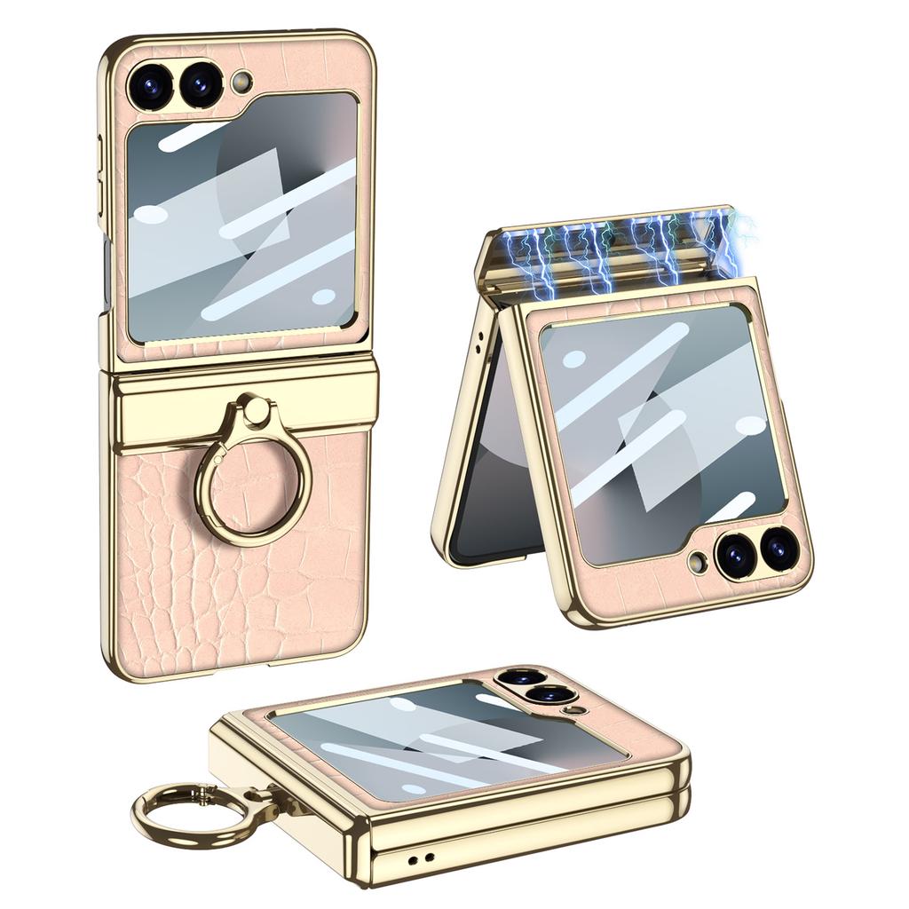 Роскошный чехол из кожи с покрытием для Samsung Galaxy Z Flip 7 6, магнитный чехол-крышка со встроенным кольцом-держателем для шарнира для чехла Galaxy Z Flip 5