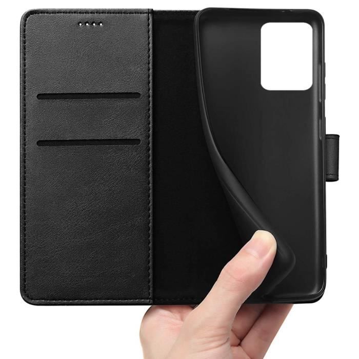 Coque pour Oppo A77 5G - Portefeuille Noir Rabat Clapet Aimanté Rangement Cartes Phonillico®