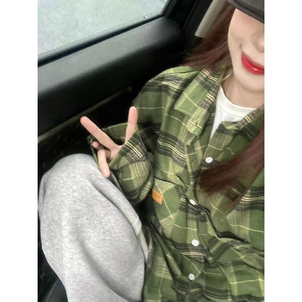 Весенне-осенняя женская рубашка с воротником поло, свободная повседневная клетчатая блуза, большой кардиган, женская блузка в корейском стиле