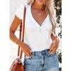Sexy Women Solid Color T-Shirt Short Sleeved Deep V-Button Knitted Slim Fit Top Casual Summer Clothes