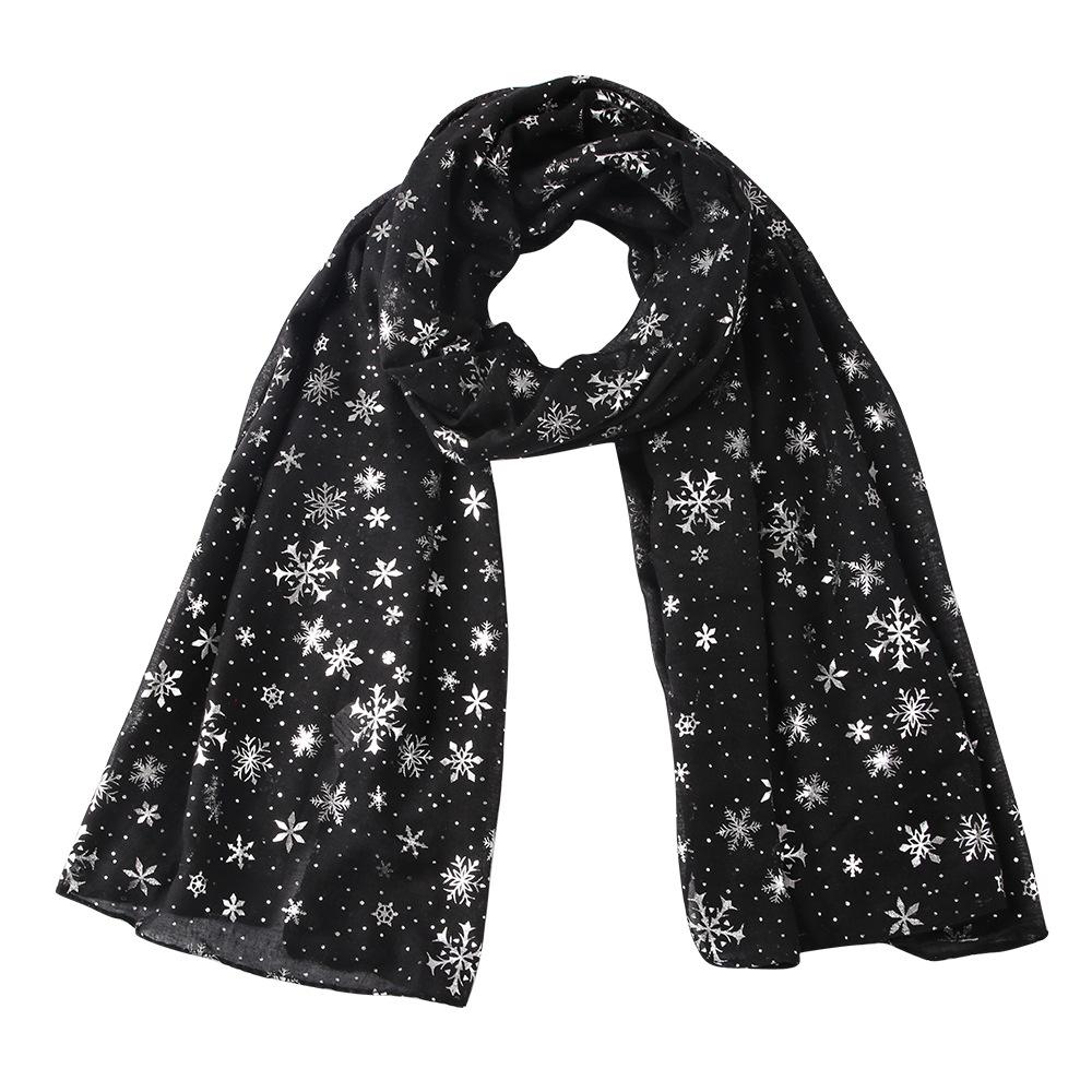 Women Printing Silk Scarf New Autumn Winter Retro Christmas Gift Snowflake Silver Polka Lady Print Casual Voile Shawls Wraps Scarf