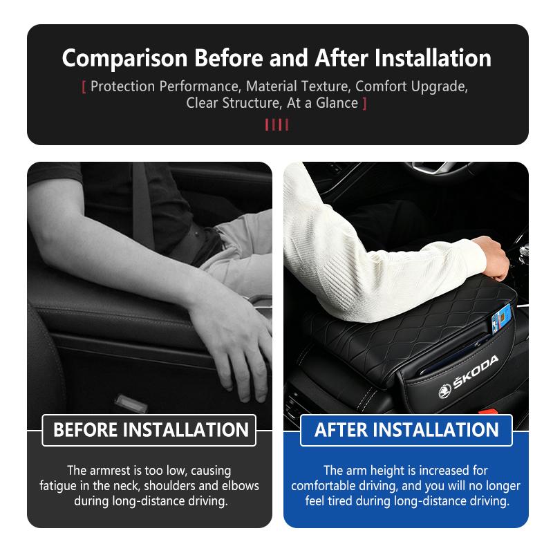 Leather Car Armrest Mat Center Console Arm Rest Protection Cushion Cover For Skoda Fabia Kodiaq Kamiq Superb Yeti Octavia Enyaq JC6