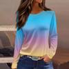 Women's Fashion Casual Slit Hem Round Neck Long Sleeve Loose  Printed T-Shirt Ladies Top