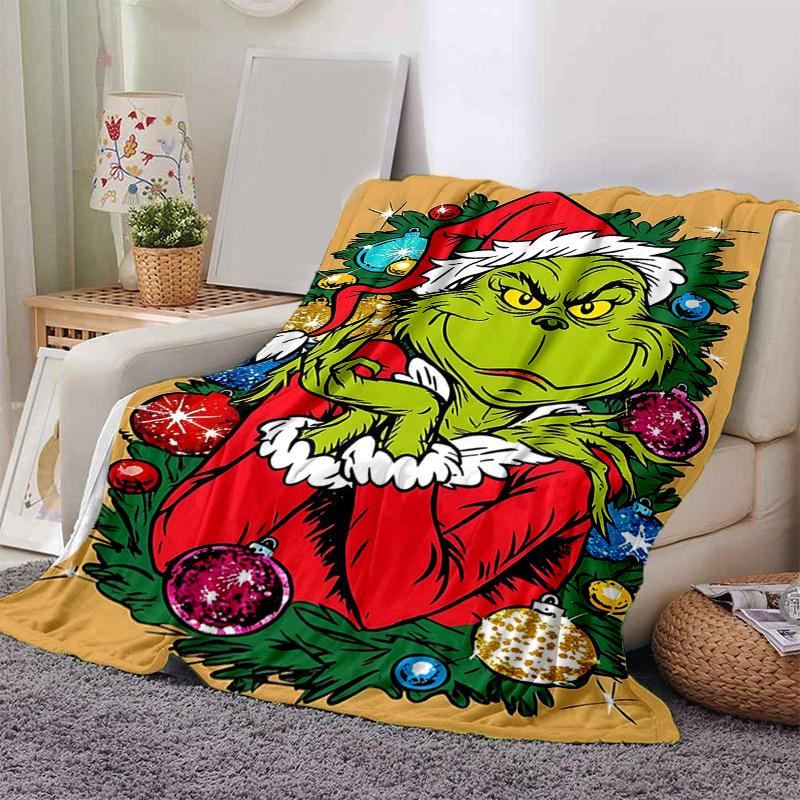 1Pc Grinch Christmas Ornament Blanket Soft And Comfortable Casual Warm Camping Travel Christmas Halloween Gift M921620