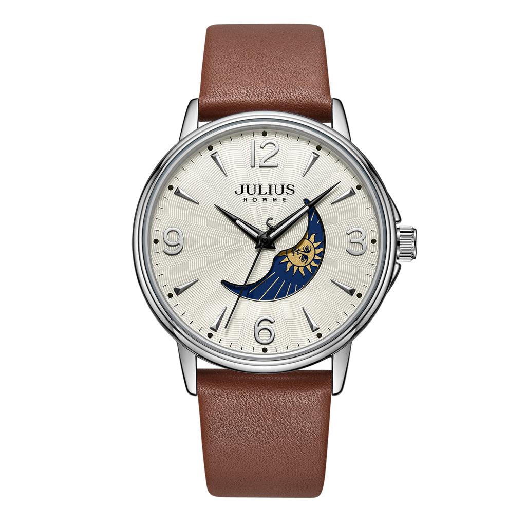Jyullieoseu Jah-135 Мужские кожаные часы в спортивном стиле 'Солнце и Луна'