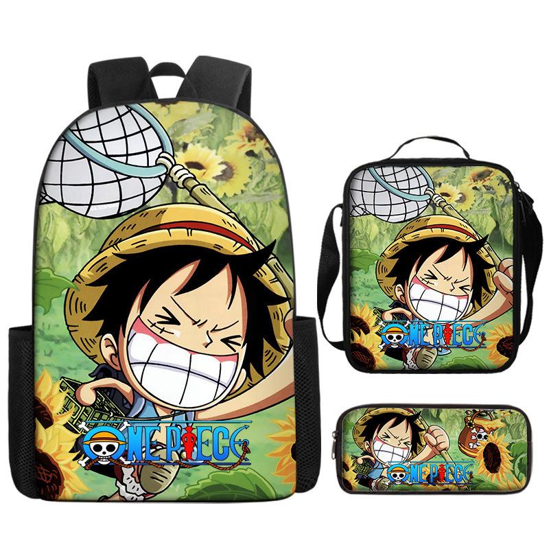 One Piece One Piece Backpack Primary And Secondary School Schoolbag Voyager King Backpack Cartoon Schoolbag Three-Piece Set