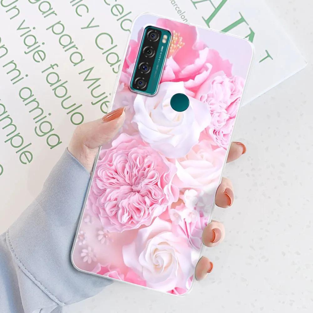 For TCL 20 SE Case 6.82 inch Cover For TCL 20 SE Flower Transparent Silicone Soft Phone Case Coque Bumper For TCL 20 SE Fundas