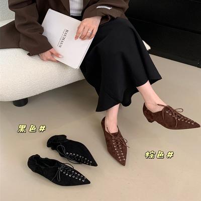 2025 новые коричневые туфли на шнуровке, ретро, квадратный носок, средний вырез, низкий каблук, маленькие кожаные туфли, женская обувь для работы