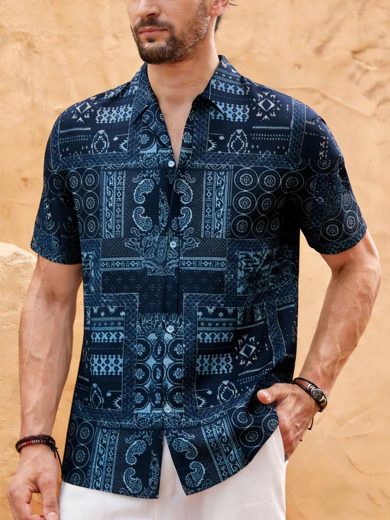 2026 Men's Short Sleeve Shirt Multicolor Ethnic Pattern HD Print Lapel Shirt Hawaiian Outdoor Men's Designer Shirt Fast Shipping