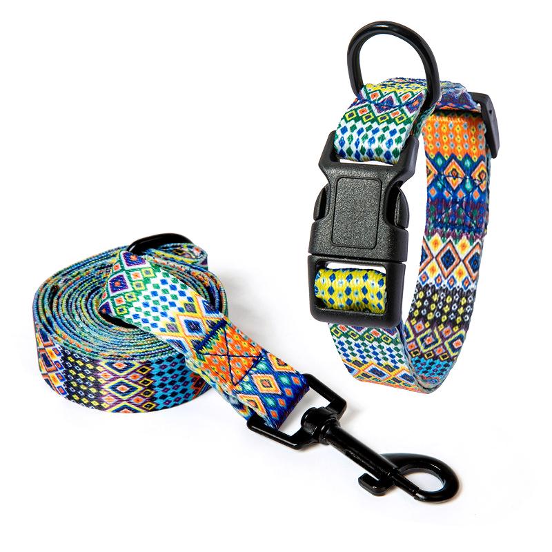 Bohemia Style Dog Cat Collar and Leash Set for Small Large Dogs Chihuahua Puppy Adjustable Collars French Bulldog Walking Leash