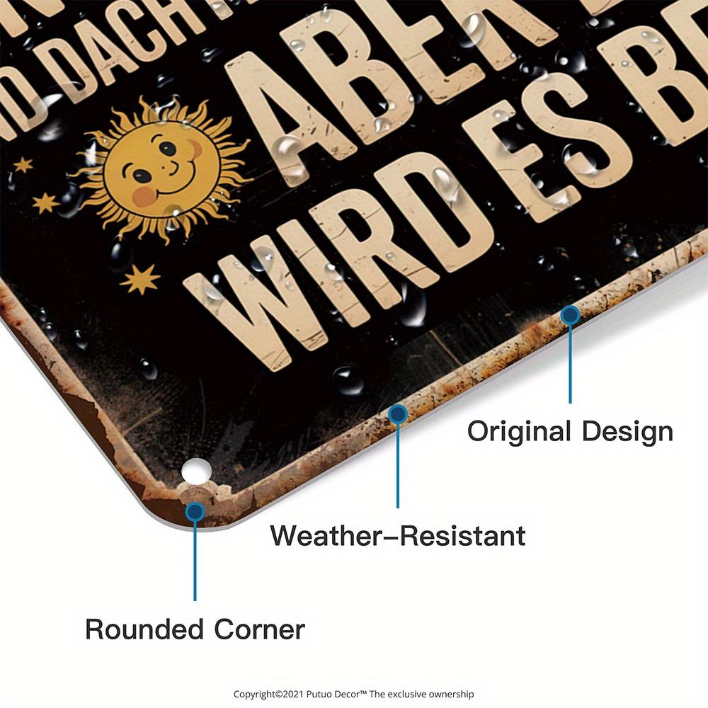 Funny German Sarcastic Quote Metal Tin Sign - Vintage Retro Black & Beige Typography - "Als Gott mich schuf" (As God Created Me)
