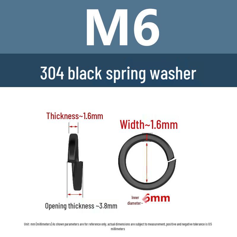 Yigu 304 Stainless Steel Black Spring Washer - Thickened Split Design for Shock Absorption