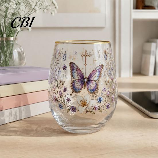 Artistic Kitchen Tableware Hummingbird Joy Tea Cup, Colorful Animal Tumbler, Floral Glass Ritual Sense Drinkware Golden Rim, Water for Coffee
