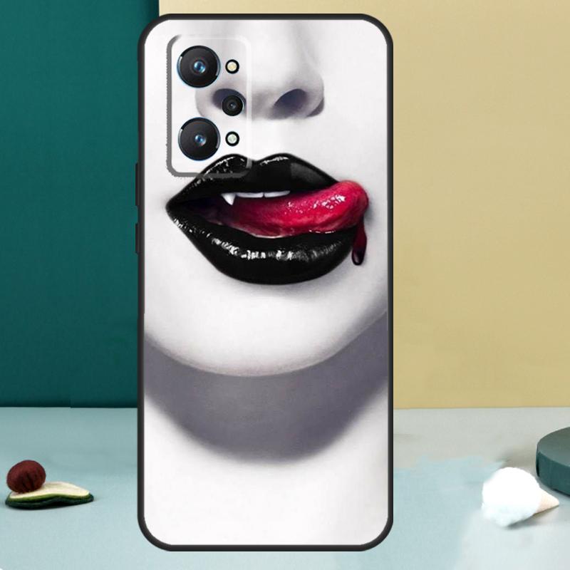 Сексуальные губы вампира Для Realme GT 6T 5 6 GT 7 Pro C67 C75 C61 C55 C53 C51 C21Y C25S 10 11 12 13 14 Pro Plus Чехол
