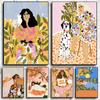 Bohemian Style Ladies Series Painting Poster Colourful Botanical Canvas Painting Wall Art Picture for Home Office Cafe Deco