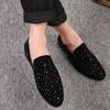 Fashion Man Loafers Shoes Genuine Leather Casual Fashion Mens Rhinestone Driving Shoes Man Flats Dress Wedding Slip-on Club Shoe