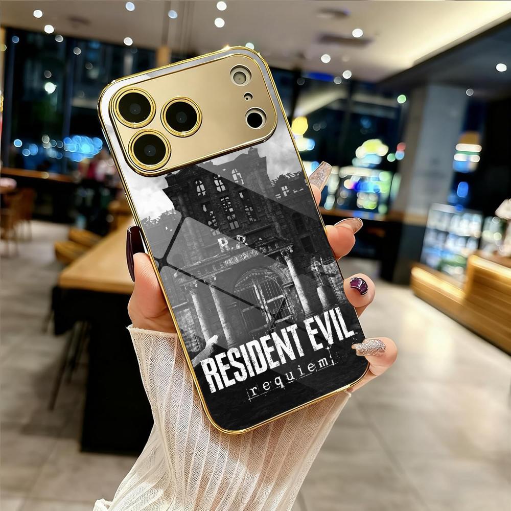 R-Resident Evil 9 Phone Case For IPhone 17 16 15 14 13 12 Pro Max Plus Electroplated Metal Bumper Case Tempered Glass Back