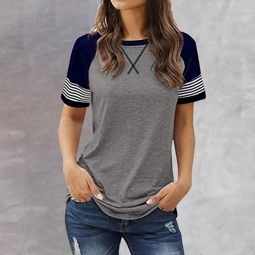 Повседневная женская повседневная футболка в стиле пэчворк с градиентом и короткими рукавами