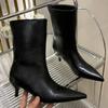 Fashion Women Chelsea High Heels Ankle Boots Pointed Toe Shoes 2025 Winter Trend New Motorcycle Leather Shoes Fashion Pumps Botas Mujer