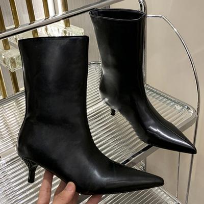 Модные женские туфли челси на высоком каблуке ботильоны с острым носком туфли 2025 года зимняя тенденция новые кожаные туфли для мотоциклистов модные туфли-лодочки Botas Mujer