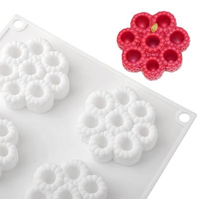 3D силиконовая форма для выпечки Raspberry с 8 ячейками, пищевой силикон, дизайн с цветами, многоразовая, термостойкая