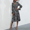 Temperament and Elegance Outer Wear Autumn and Winter Fashion Women's Leopard Print Long-sleeved Hollowed Out High Neck Dresses
