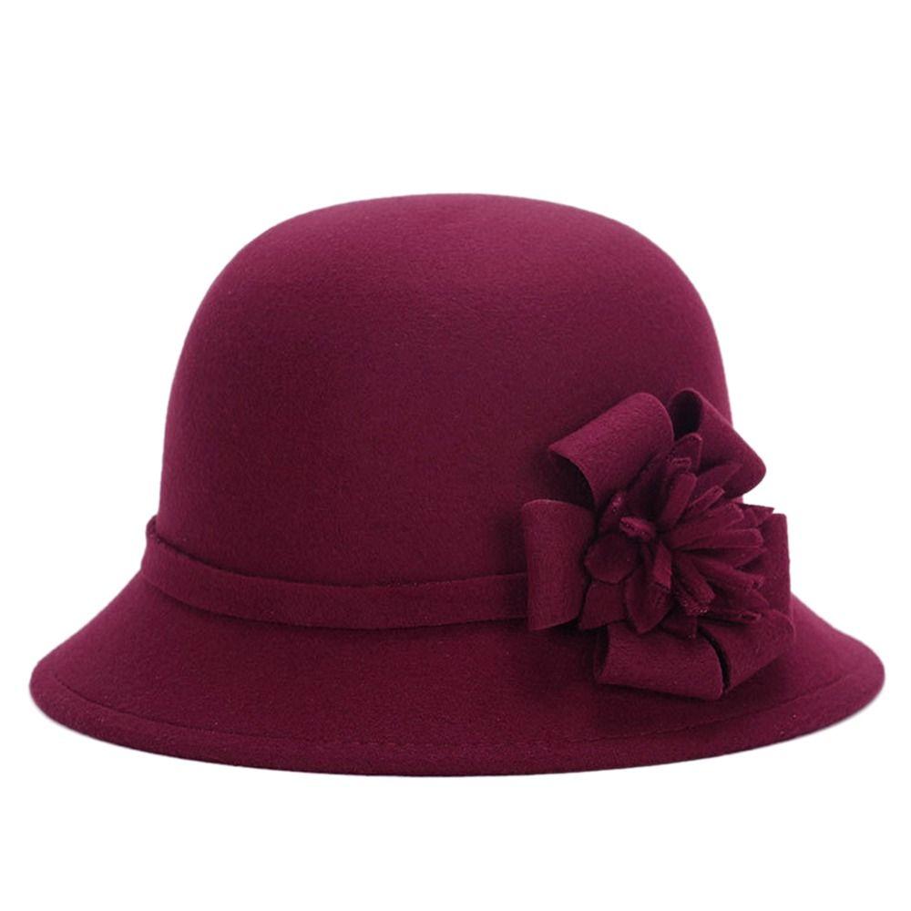 Винтажная повседневная шляпа-тазик, шляпа-купол, шерстяная фетровая шляпа-котелок, фетровая кепка, кепка-ведро с цветком