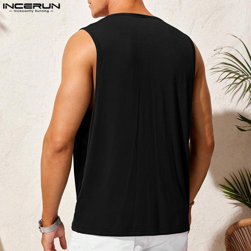 INCERUN Men Cowl Neck Low Cut Sleeveless Sexual Vest Casual Tank Tops