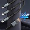 Кабель для быстрой зарядки мощностью 100 Вт с USB Type C, Micro USB и совместимостью с Lightning — длина 1,2 м, прозрачный чип, функция ночной подсветки