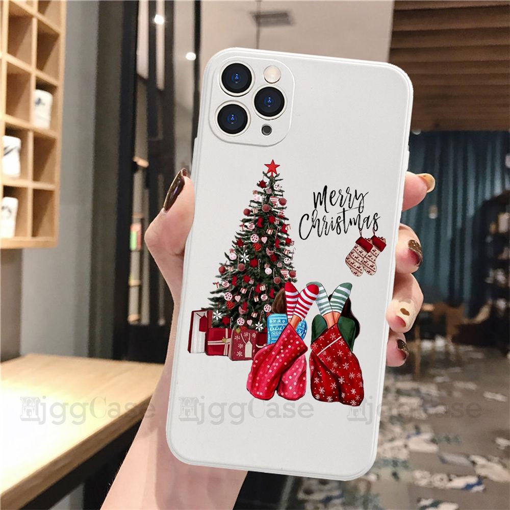 Белый чехол для телефона в подарок на Рождество и Новый год для iPhone 13 Pro 11 Pro Max 12 mini XS XR SE 8 7 Plus, модный чехол для девочек Fundas