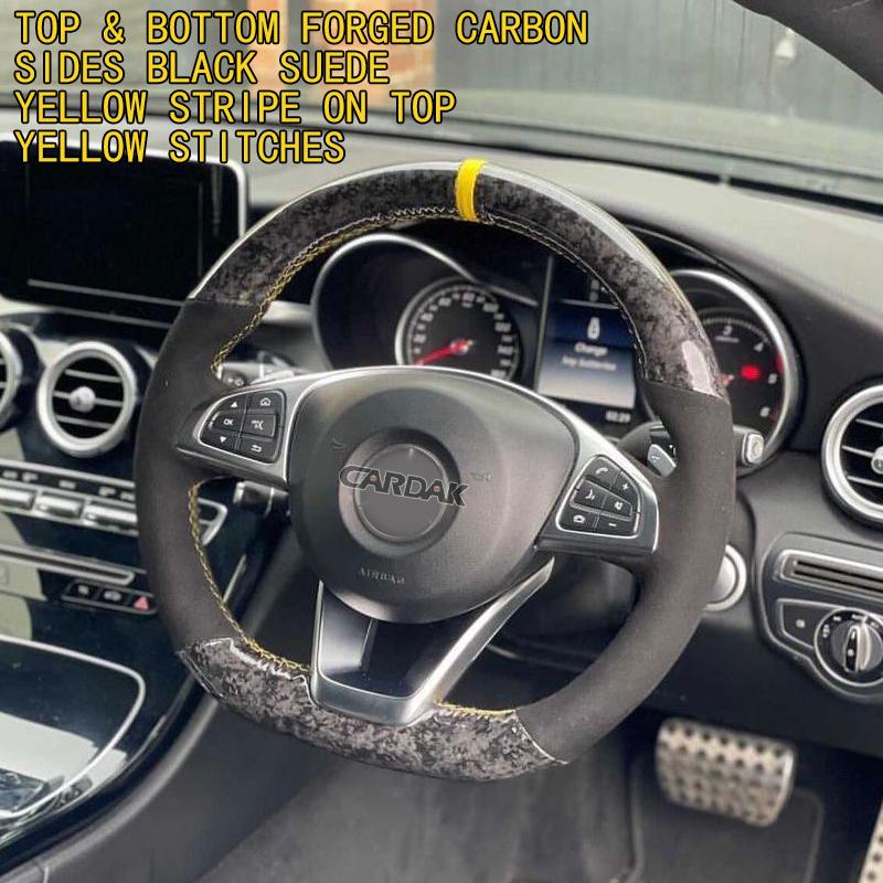 CARDAK DIY Sew Black Suede Forged Carbon ized Steering Wheel Cover For Benz AMG C C200 GLC260L E E300L S Car Accessories