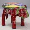 Handcrafted and Hand-Painted Colorful Wooden Elephant Stool/Side Table for Home/Office/Living or Bedroom Decor (Maroon)