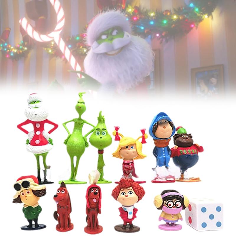12 Очаровательных фигурок Гринча на рождественскую тематику, зеленые пушистые персонажи, коллекционный декор