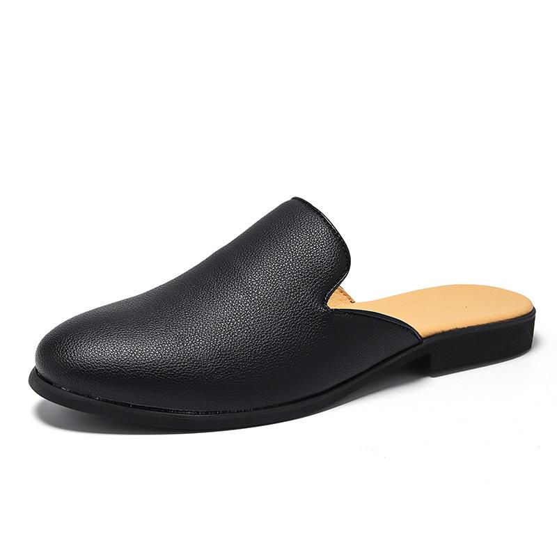 Мужские кожаные туфли большого размера, летние новые полутапочки, модная повседневная обувь для отдыха на природе, трендовые сандалии с сумкой для ног