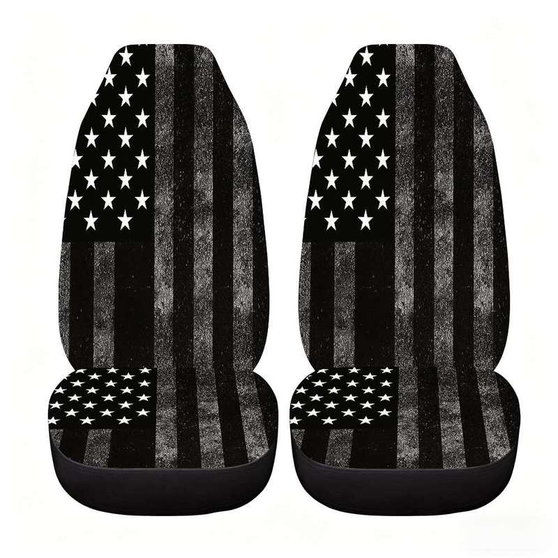 2pcs Black and White Car Seat Covers American Flag Design Perfect for Christmas Women's Car Accessories Fit for Cars Trucks