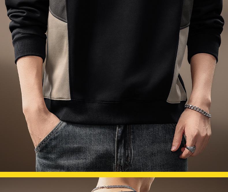 High-End Men's Retro Color Block Patchwork Heavyweight Hoodie, Autumn Arrival