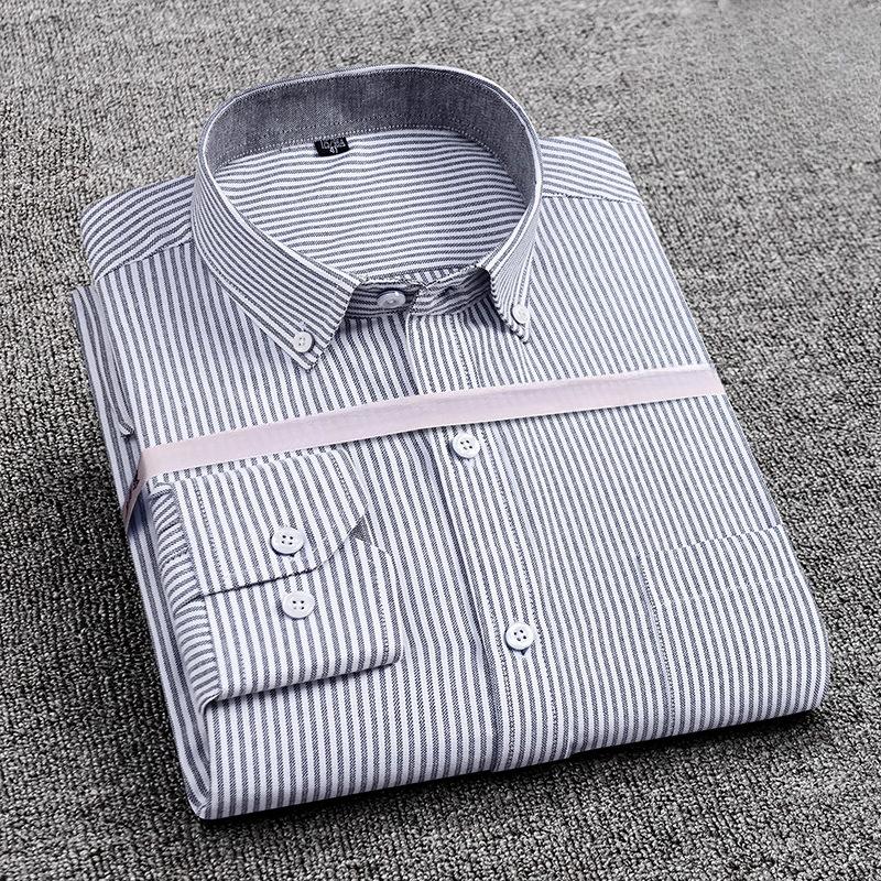 Мужская рубашка с длинными рукавами Khmer Wrinkle Free Casual Oxford Spun Wrinkle Resistant No Care Slim Fit Checkered Striped Shirts Men's