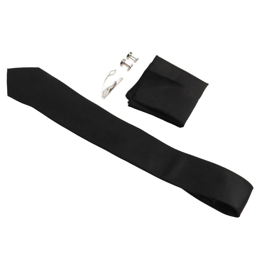 Men Gift Tie Set Silky Necktie Tie Clip Soft Lightweight Pocket Square Cufflink Set 8cm Width for