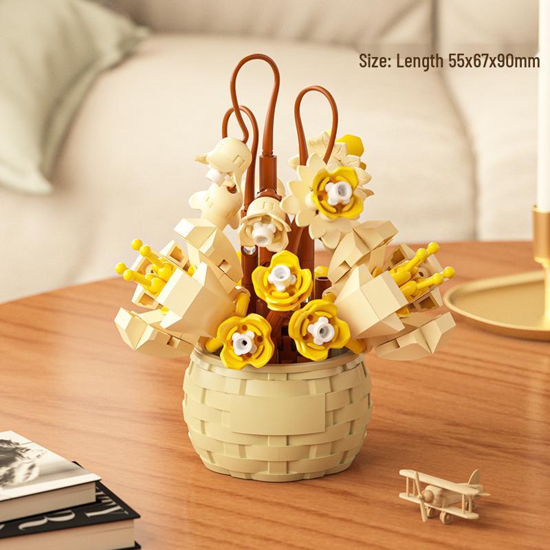 Cross-Border Lego Immortal Flower Basket Building Block Set - Rose Bonsai & Children's Assembly Toy for Teacher's Day Gift