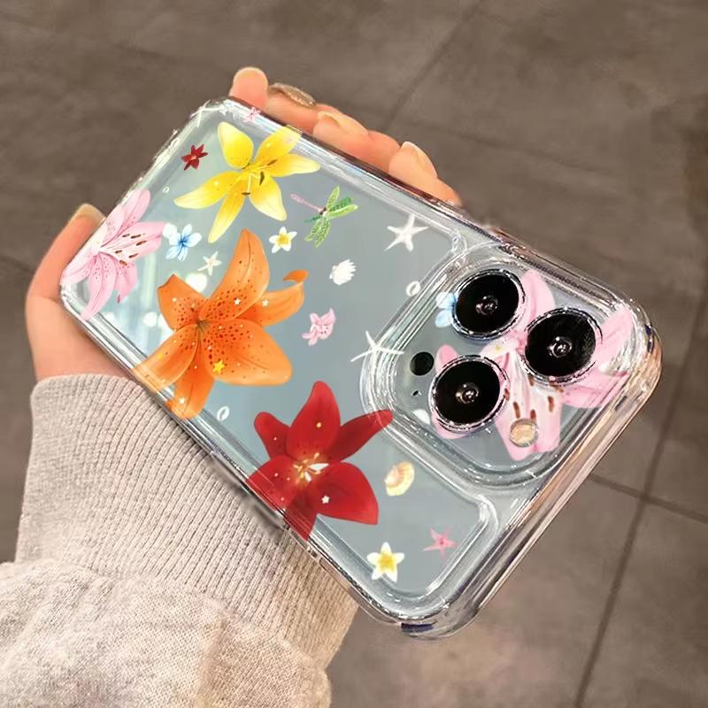 Чехол для телефона с ярким узором «Цветы океана» для iPhone 17 Pro Max 16 15 Pro 14 13 12 11 XR X 17Air 16 Plus Прозрачная бамперная крышка