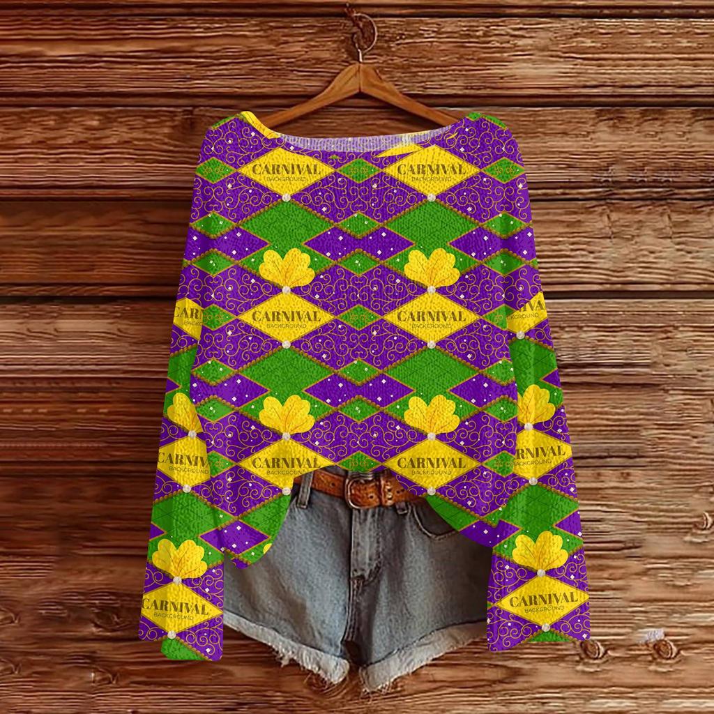 Женский модный пуловер с круглым вырезом, длинным рукавом и принтом, повседневный