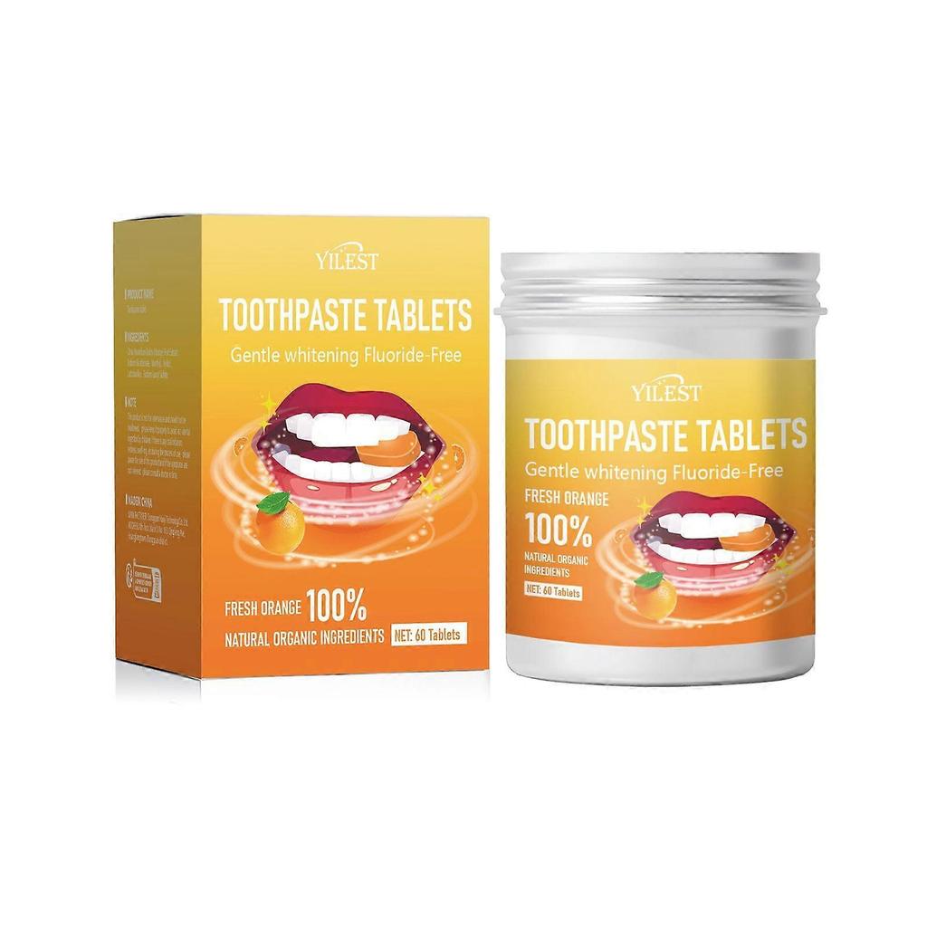 Orange Toothpaste Tablets 60pc Mint Toothpaste Tablets Freshen Breath, Remove Odors, Cleanse Oral Health Portable Fruit Flavor Toothpaste Tablets
