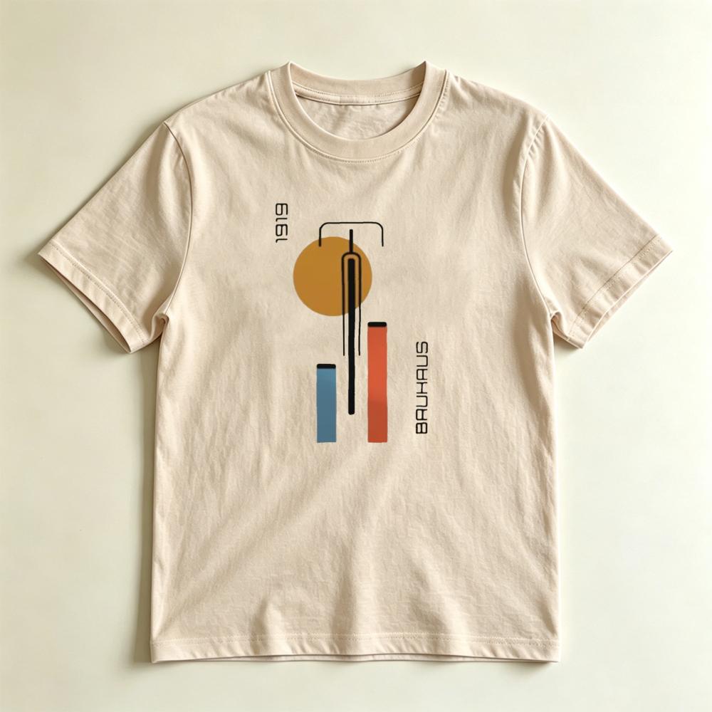 Art Lover Gift TShirt Retro Bauhaus 1919 Geometric Abstract Print Short Sleeve Top Minimal Modern Art Aesthetic Casual Tee