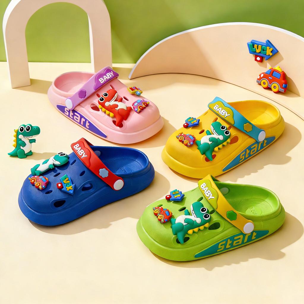 Summer children's cartoon hole-in-the-wall sandals for boys and girls3-12Dinosaur non-slip closed-toe two-way children's slippers for 1-year-old baby