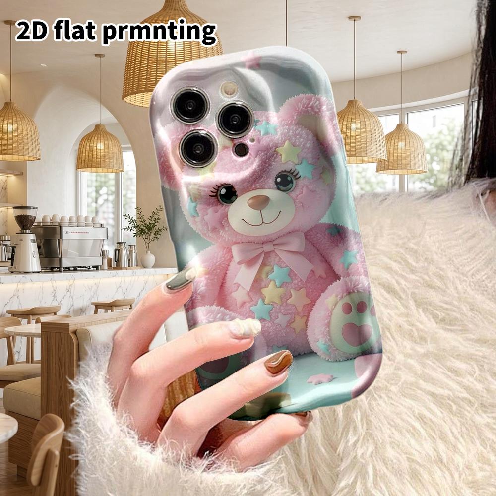 Phone Case: 2D flat design suitable for iPhone 18 17 16 15 14 13 Pro protective case, couple style, pink little bear, Christmas and Halloween gift